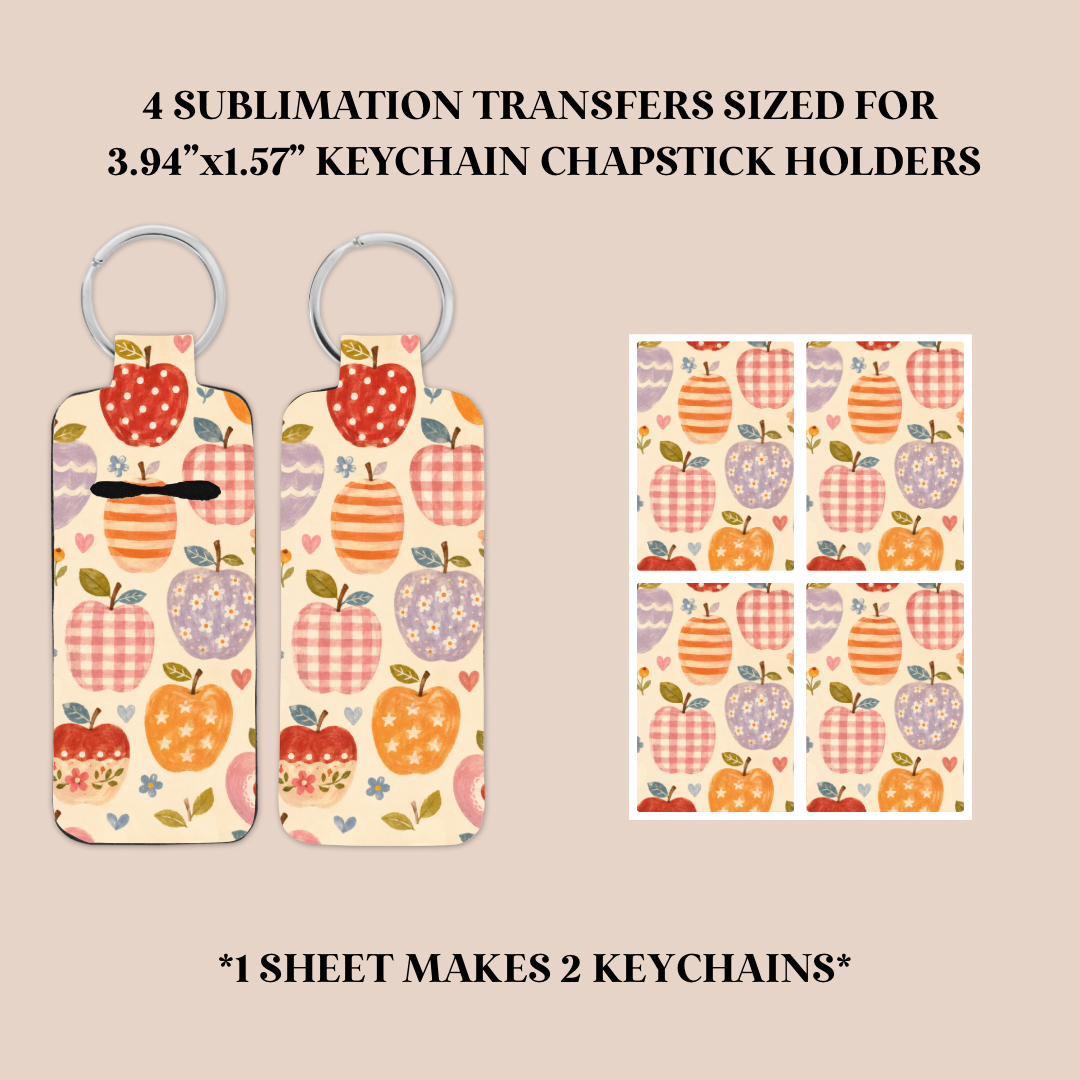 Apple Doodles Keychain Chapstick Holder Sublimation Transfer