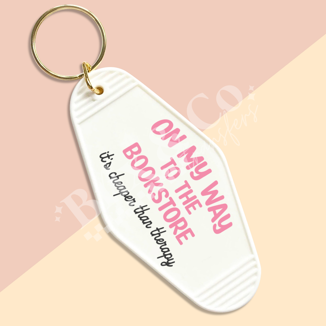 On My Way To The Bookstore Motel Keychain UVDTF Transfer