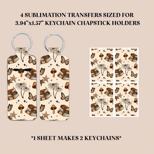 Cottagecore Books Keychain Chapstick Holder Sublimation Transfer
