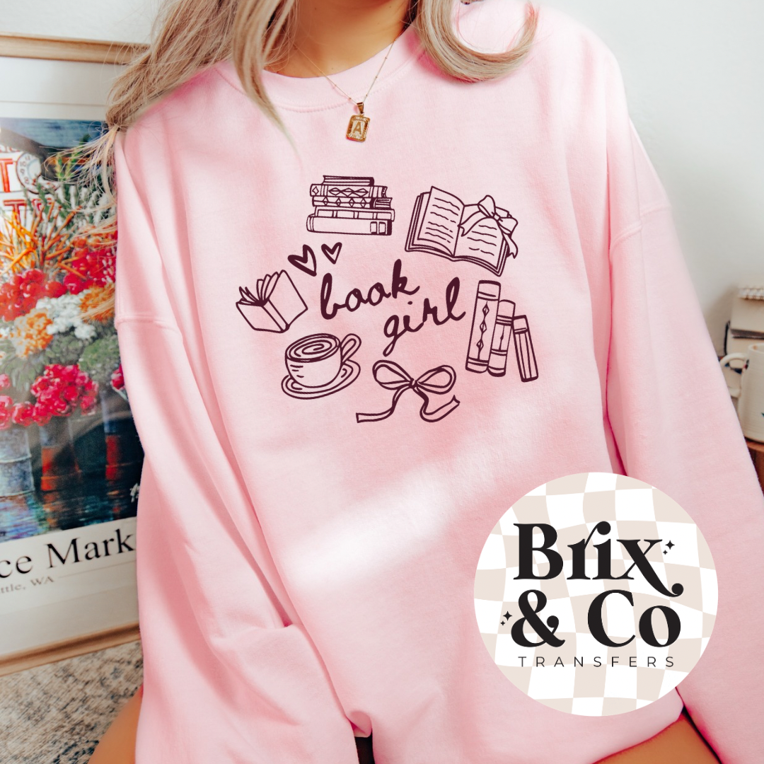 Book Girl Doodles Single Color (Burgundy)