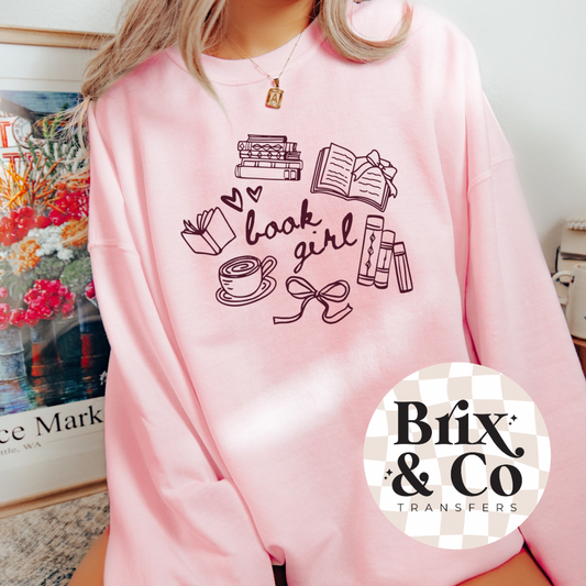 Book Girl Doodles Single Color (Burgundy)