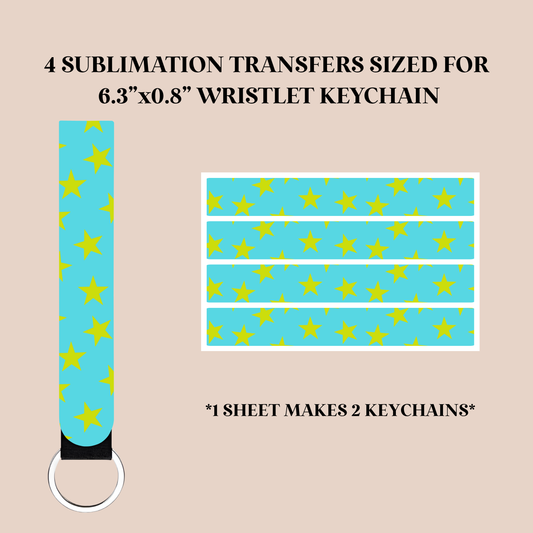 Bright Green Stars Wristlet Keychain Sublimation Transfer