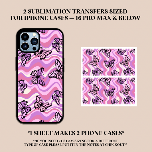 Wavy Butterflies Phone Case Sublimation Transfer