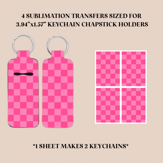 Hot Pink Checker Keychain Chapstick Holder Sublimation Transfer
