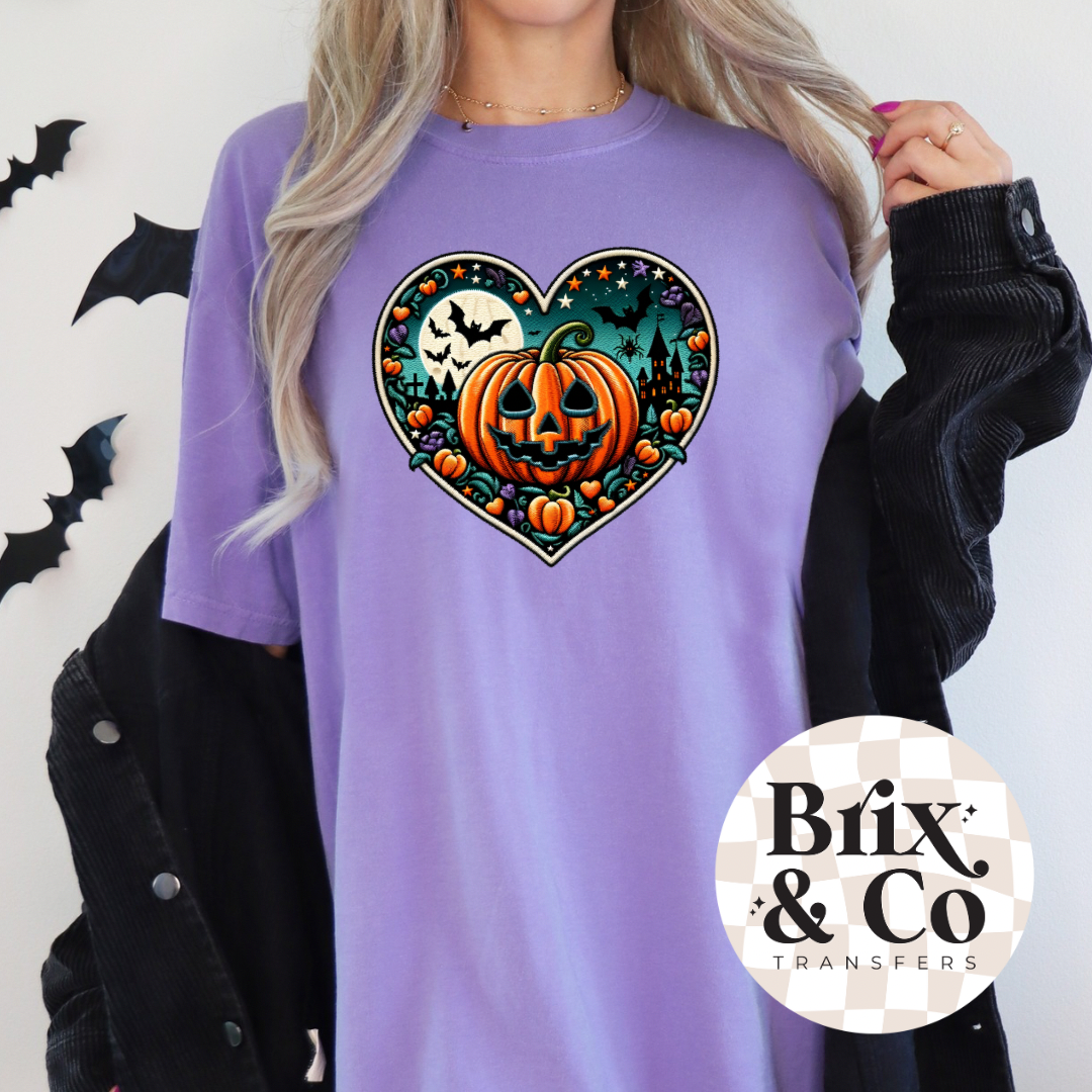 Faux Embroidery Pumpkin Heart DTF HOT PEEL