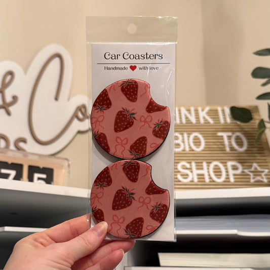 Coquette Strawberries Car Coasters
