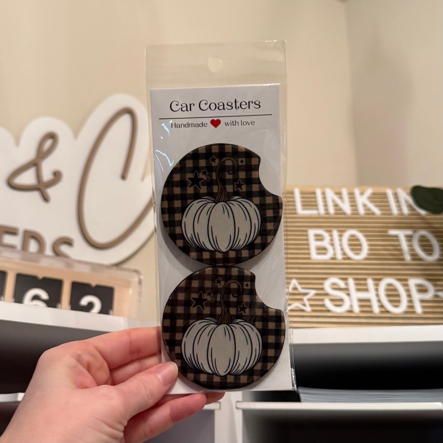 Plaid Pumpkin Car Coasters