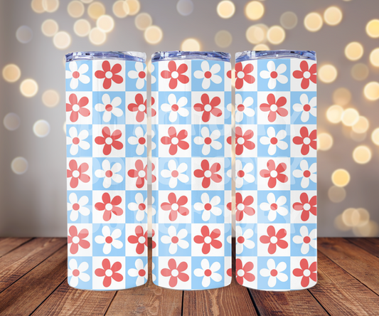 Patriotic Checkers 20 oz Skinny Tumbler Sublimation Transfer - Seamless