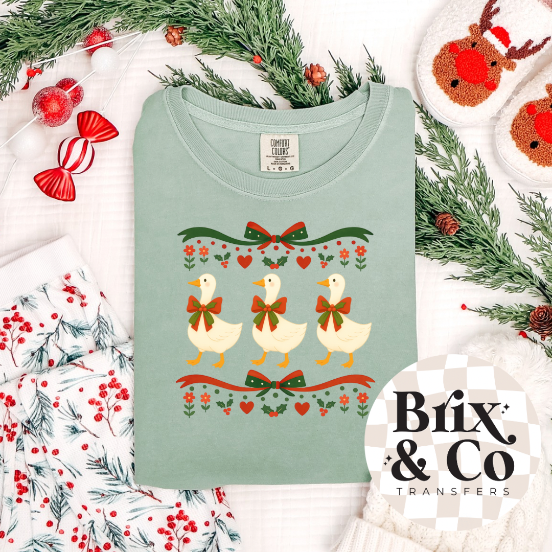 Vintage Christmas Geese DTF HOT PEEL