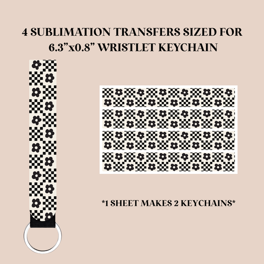 Black Checker Flowers Wristlet Keychain Sublimation Transfer