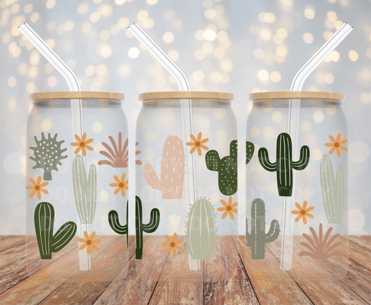 Boho Cactus UVDTF 16oz Glass Can
