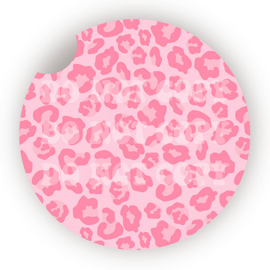Light Pink Leopard Print Car Coaster Sublimation Transfer (Set of 2)