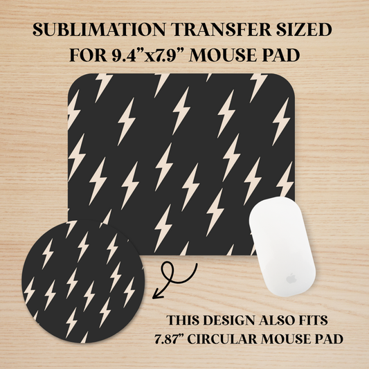 White Lightning Bolts Mouse Pad Sublimation Transfer