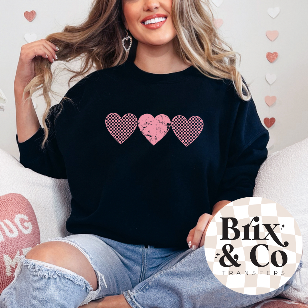 Distressed Checker Hearts Single Color (Pink)
