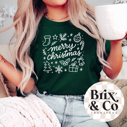 Merry Christmas Doodles Single Color