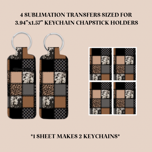 Cowhide Patchwork Keychain Chapstick Holder Sublimation Transfer