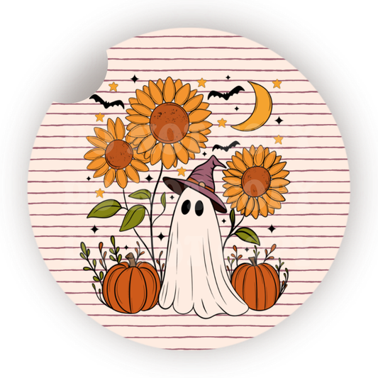 Sunflower Ghost Car Coaster Sublimation Transfer (Set of 2)