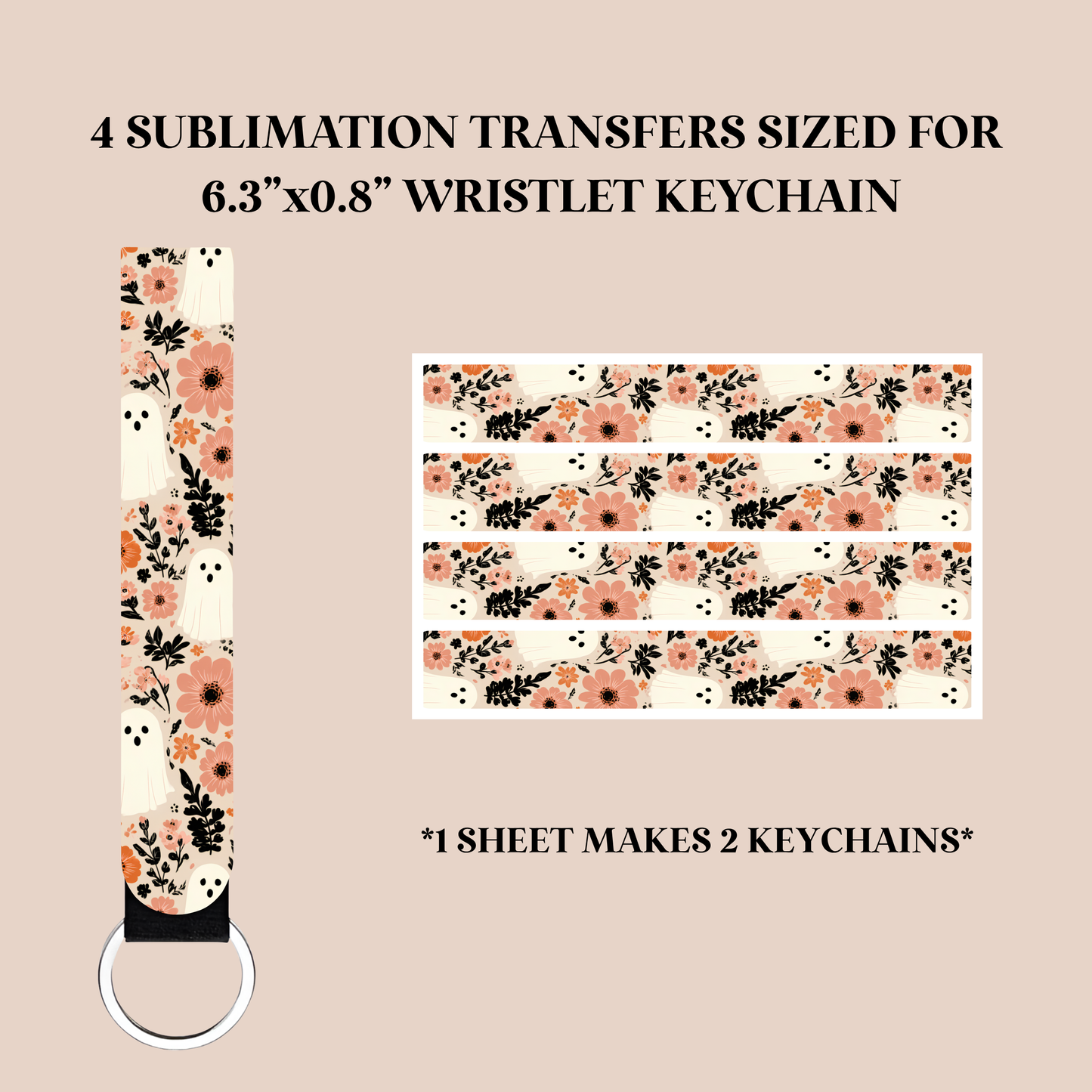 Floral Ghosts Wristlet Keychain Sublimation Transfer