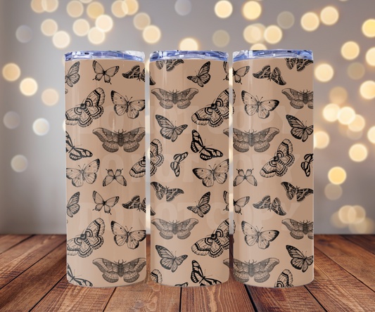 Moths & Butterflies 20 oz Skinny Tumbler Sublimation Transfer - Seamless