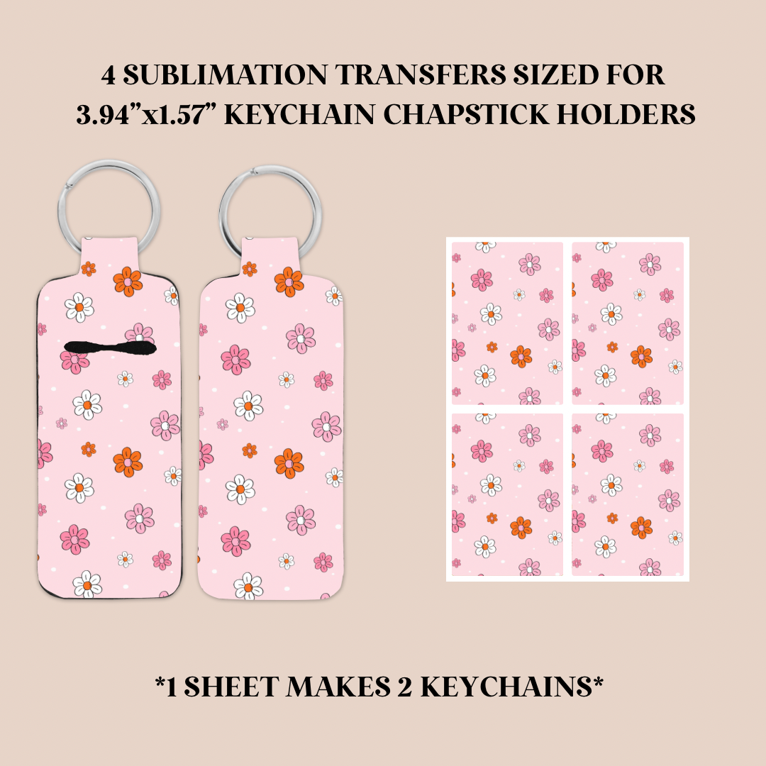 Pink, Orange, & White Flowers Keychain Chapstick Holder Sublimation Transfer