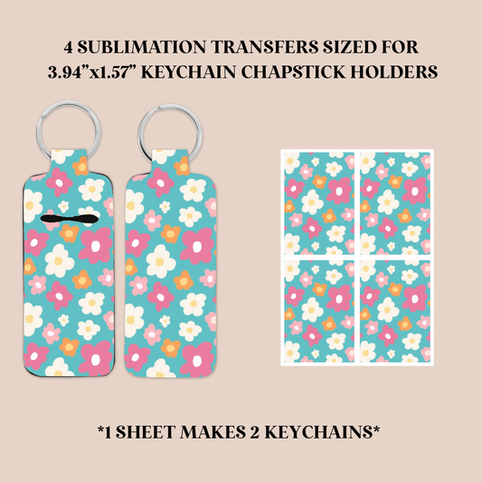 Pink & Orange Flowers Keychain Chapstick Holder Sublimation Transfer