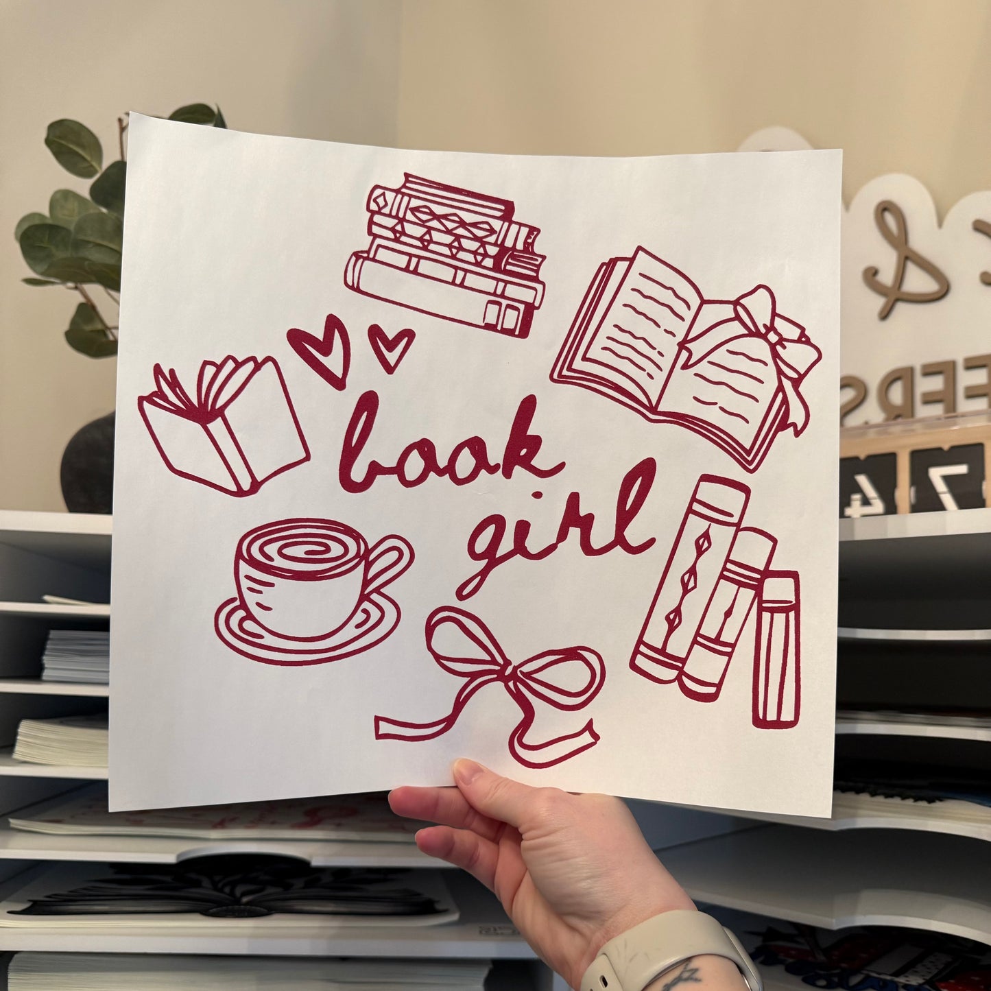 Book Girl Doodles Single Color (Burgundy)