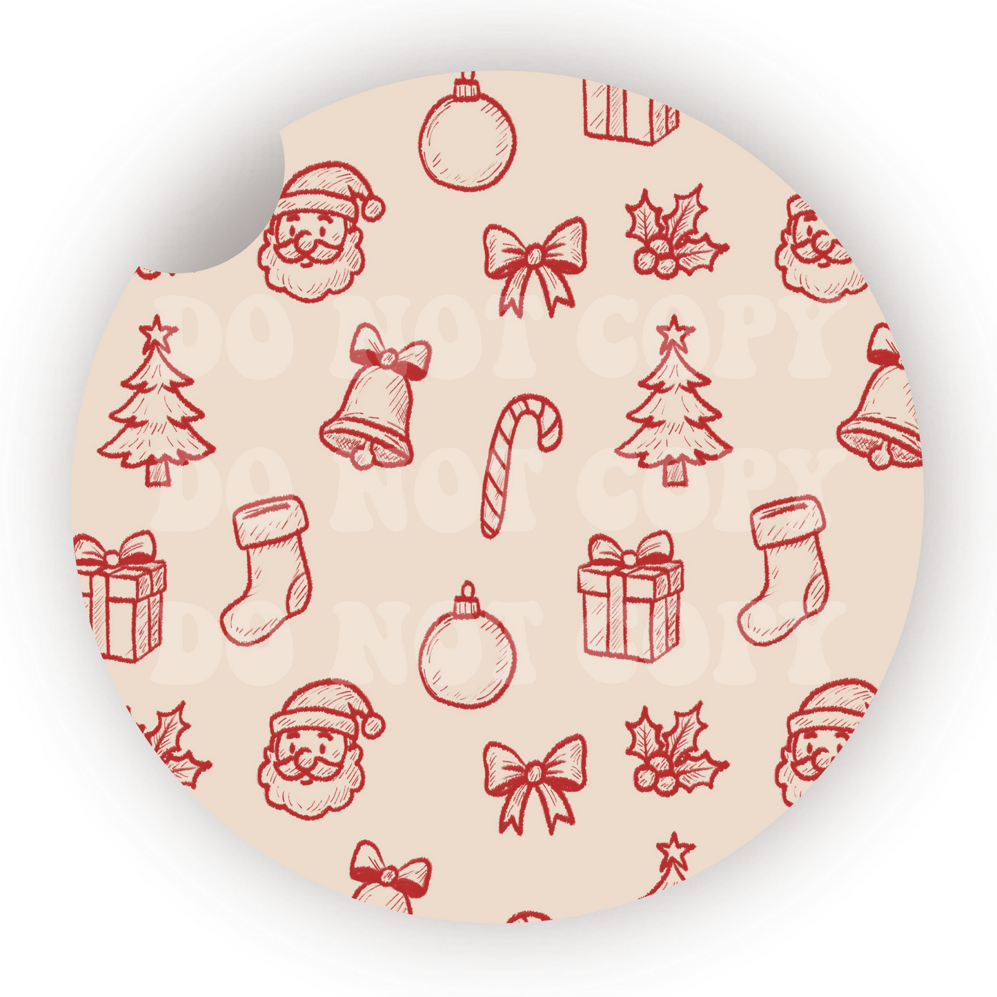 Red Christmas Doodles Car Coaster Sublimation Transfer (Set of 2)