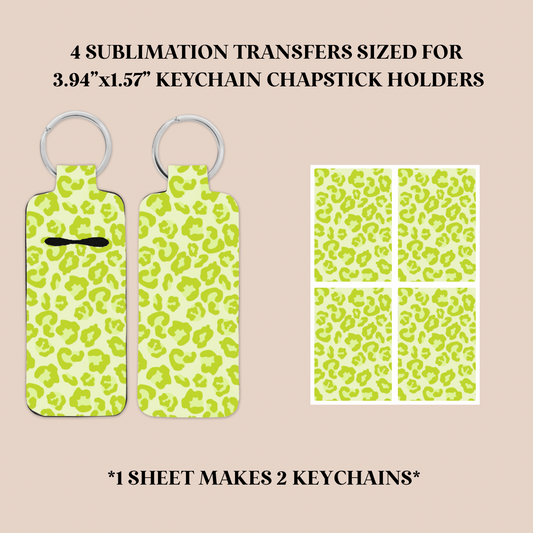 Bright Green Leopard Print  Keychain Chapstick Holder Sublimation Transfer