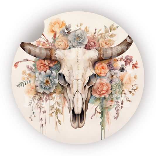 Floral Longhorn Car Coaster Sublimation Transfer (Set of 2)