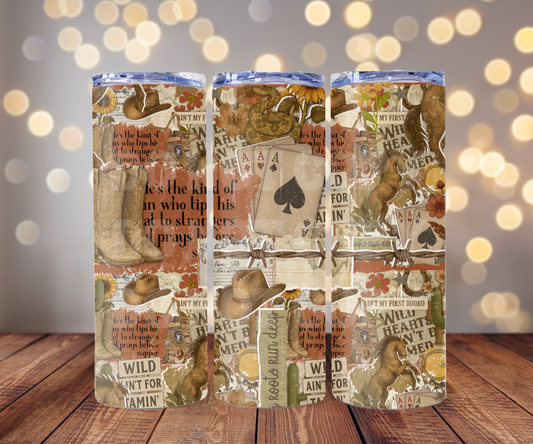 Western Scrapbook 20 oz Skinny Tumbler Sublimation Transfer - Seamless