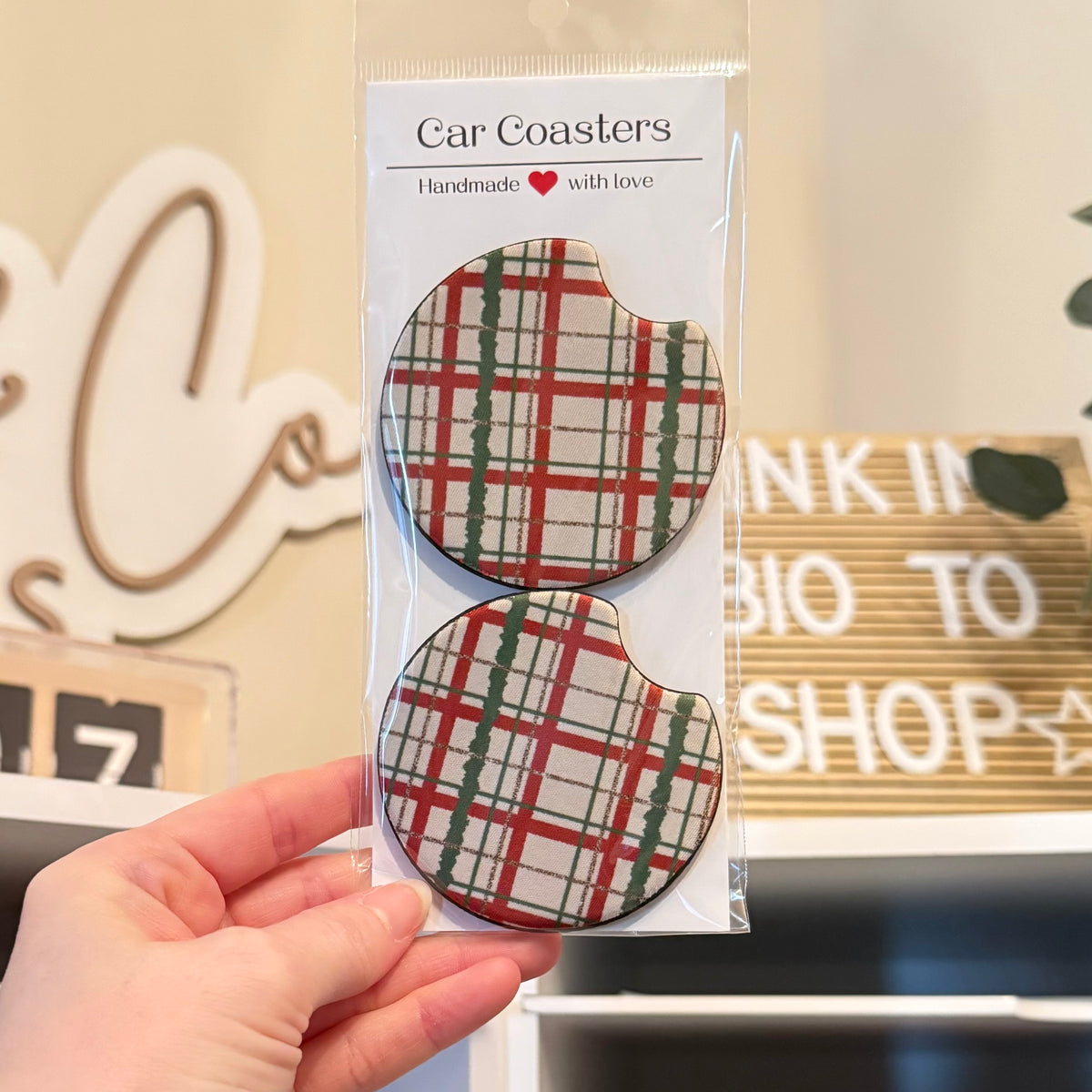 Christmas Plaid Car Coasters