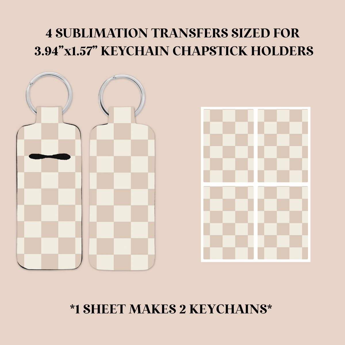 Neutral Checker Keychain Chapstick Holder Sublimation Transfer