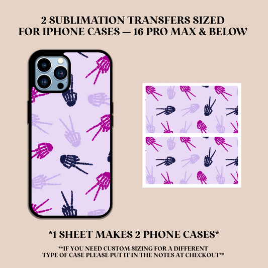 Peace Sign Skelly Phone Case Sublimation Transfer