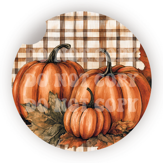 Plaid Pumpkins Car Coaster Sublimation Transfer (Set of 2)