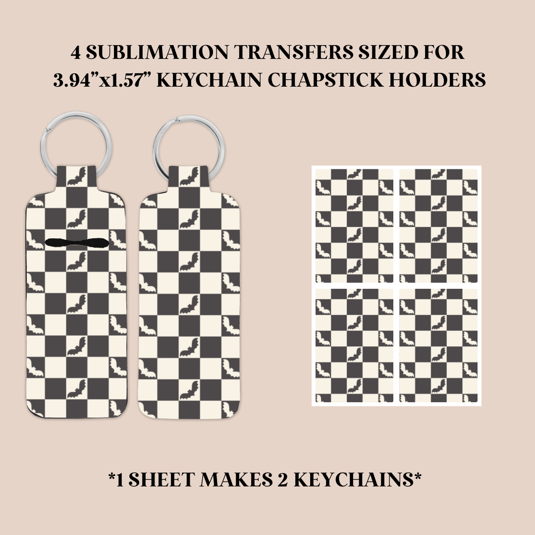 Bats Checker Keychain Chapstick Holder Sublimation Transfer