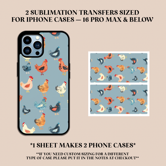 Blue Chickens Phone Case Sublimation Transfer