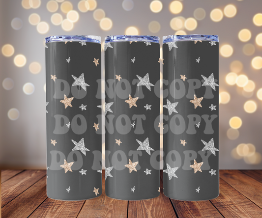 Faux Glitter Stars 20 oz Skinny Tumbler Sublimation Transfer