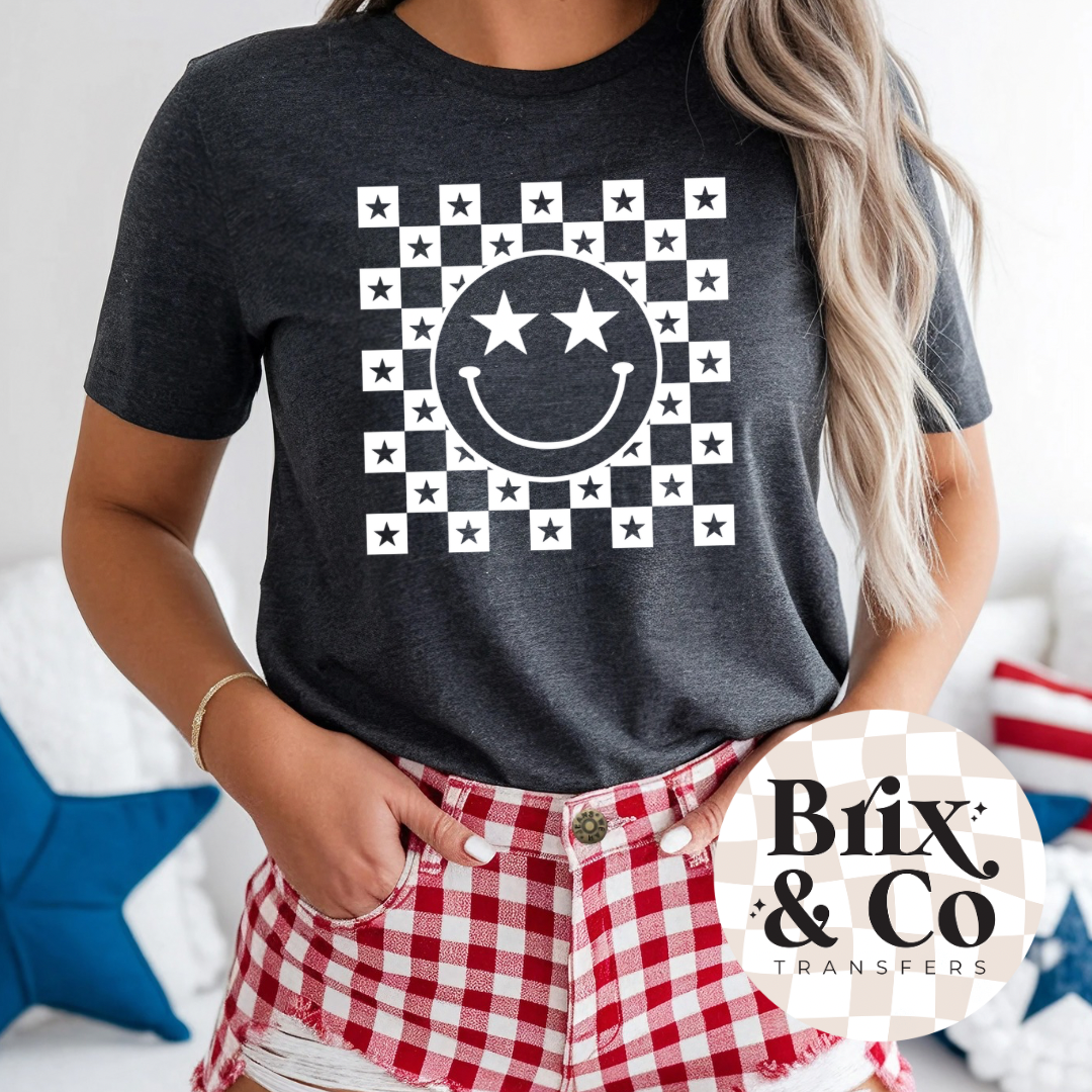 Patriotic Checker Happy Face Single Color