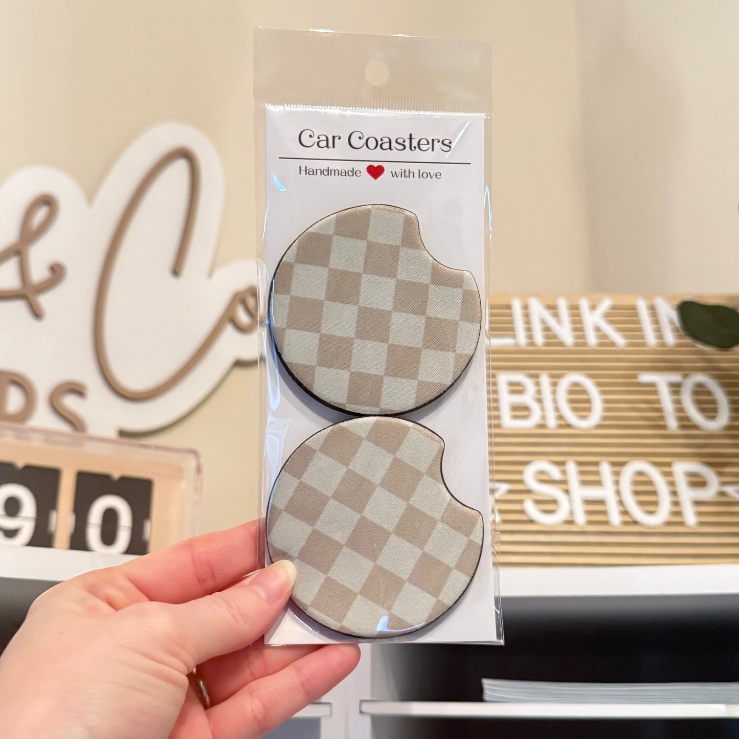 Neutral Checker Car Coasters