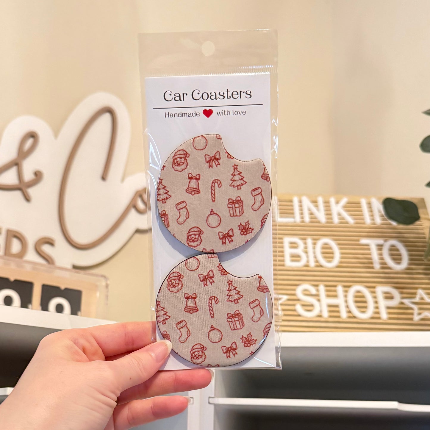 Red Christmas Doodles Car Coasters