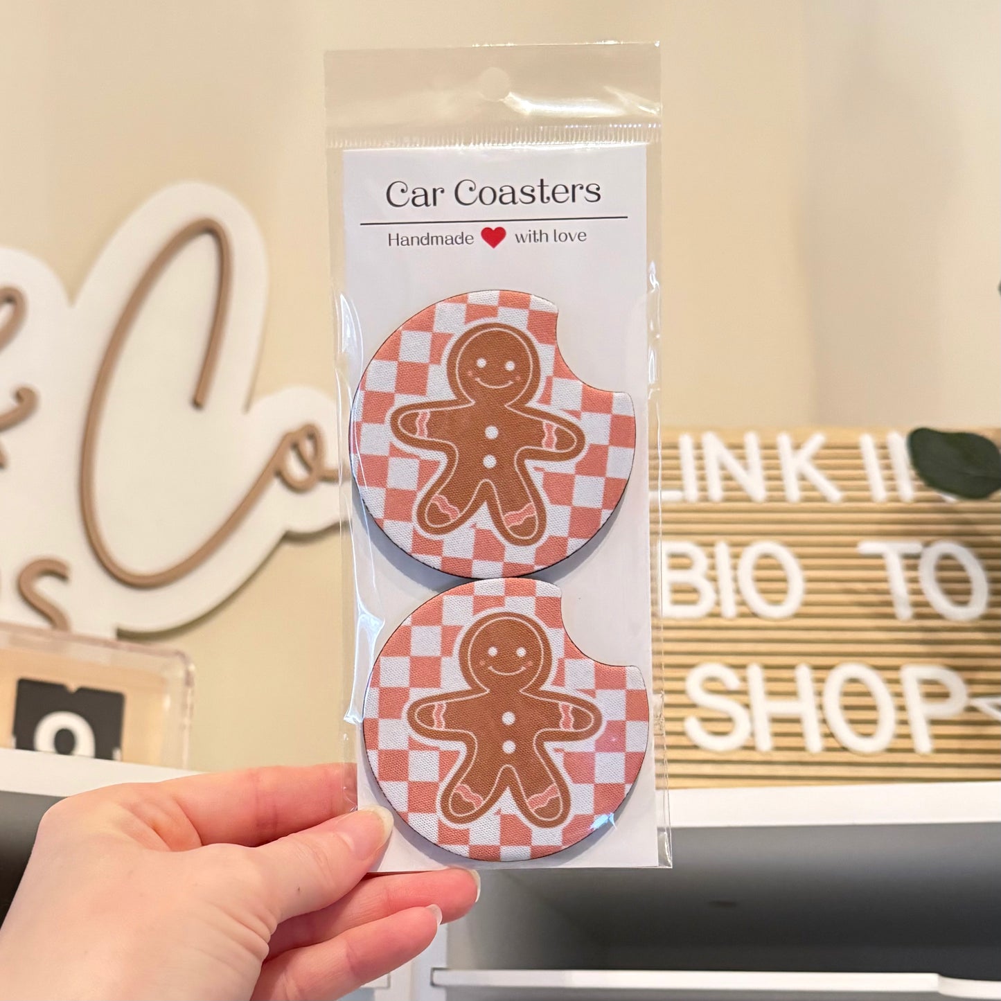 Checker Gingerbread Car Coasters