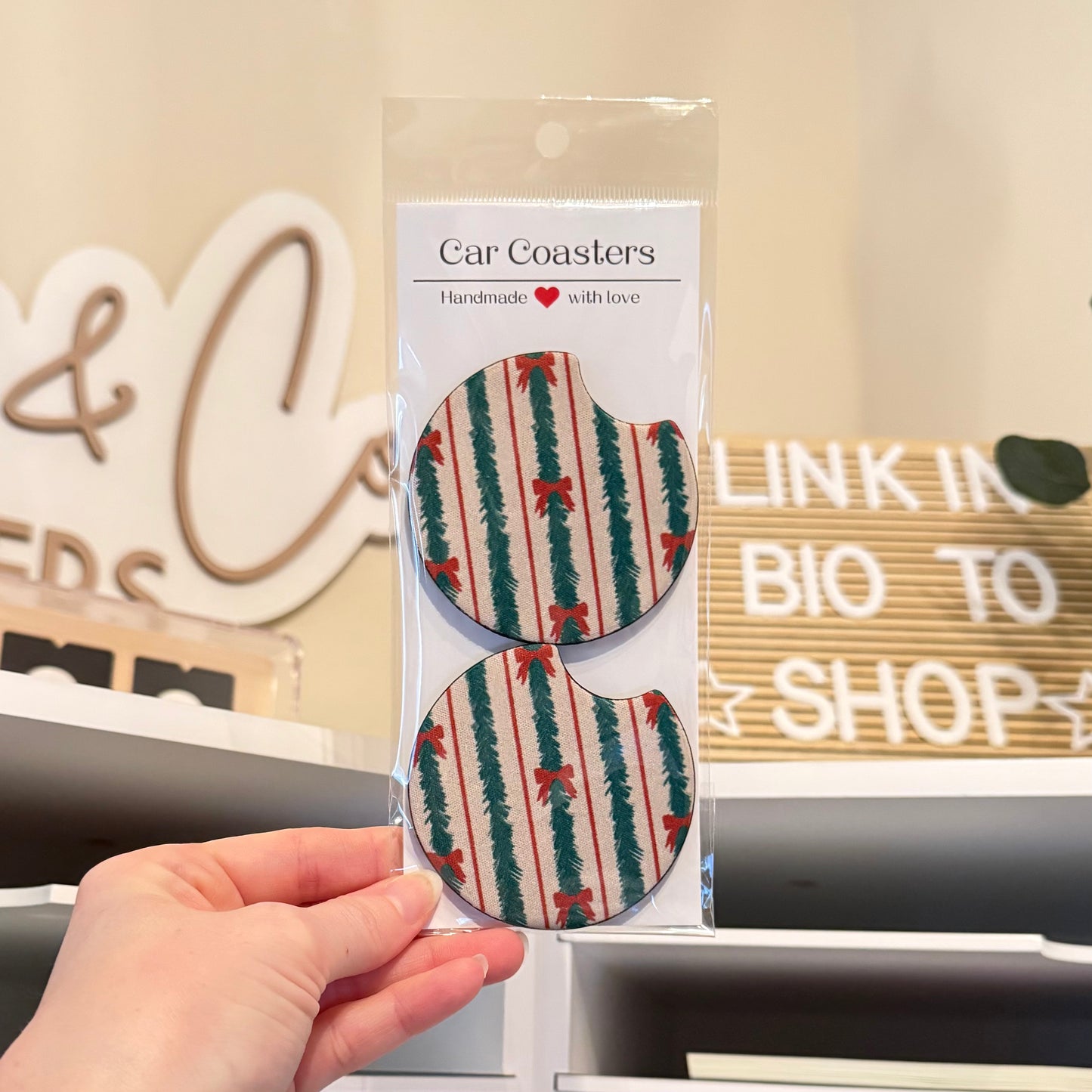 Tinsel Bows Car Coasters