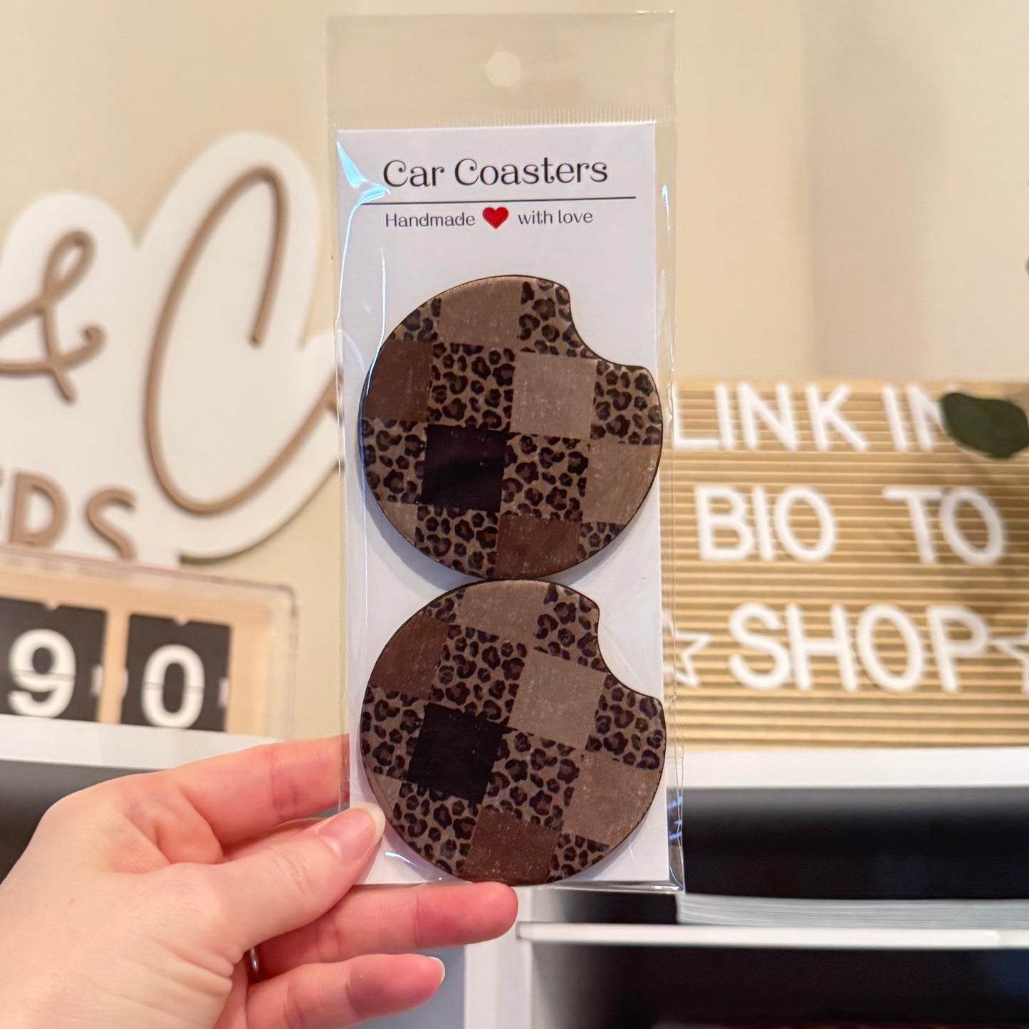 Leopard Checker Car Coasters