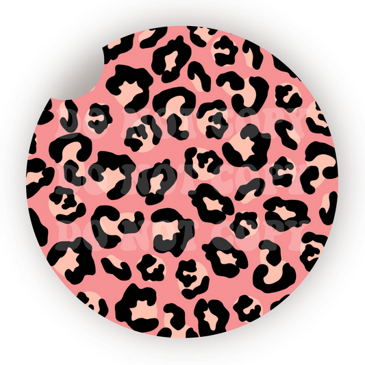 Pink Leopard Print Car Coaster Sublimation Transfer (Set of 2)
