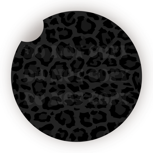 Black Monochrome Leopard Print Car Coaster Sublimation Transfer (Set of 2)