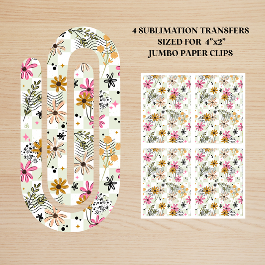 Green Plaid Floral Jumbo Paperclip Sublimation Transfer