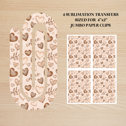 Coffee Hearts Jumbo Paperclip Sublimation Transfer