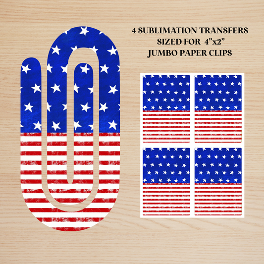 American Flag Jumbo Paperclip Sublimation Transfer