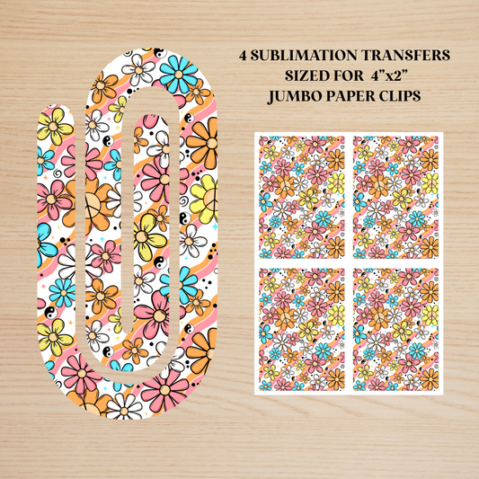 Retro Peace Sign Floral Jumbo Paperclip Sublimation Transfer