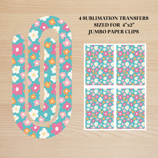 Pink & Orange Flowers Jumbo Paperclip Sublimation Transfer